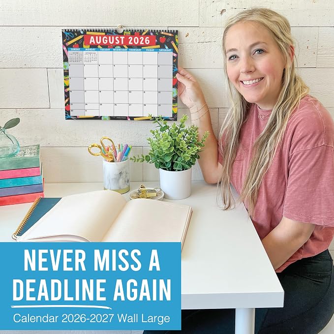 2026 Calendar Wall - 2026 Wall Calendar Large, 18-Month Hanging Calendars for School, Home & Office, Academic Monthly Calendar from January 2026 to June 2027, Back to School Teacher Gifts