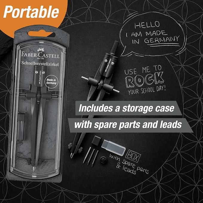 Faber-Castell Quick-Set Compass, Blackstone for Geometry & Drafting