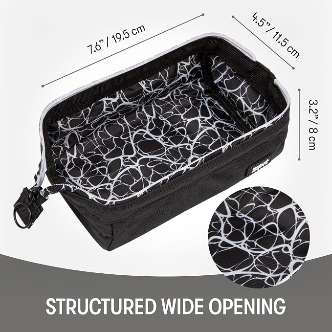 ZIPIT: Lenny Pencil Case - Black & White - Large Storage Capacity Zipper Pouch, Makeup & Stationery Bag, School, Washable Polyester, Kids-Teens-Adults