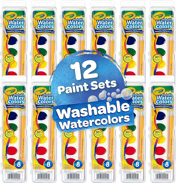 Crayola Washable Watercolor Paint Sets for Kids & Teachers (12ct), Bulk Classroom School Supplies for Preschool & Kindergarten, Wishlist Essentials, Crafting Activities for Toddlers