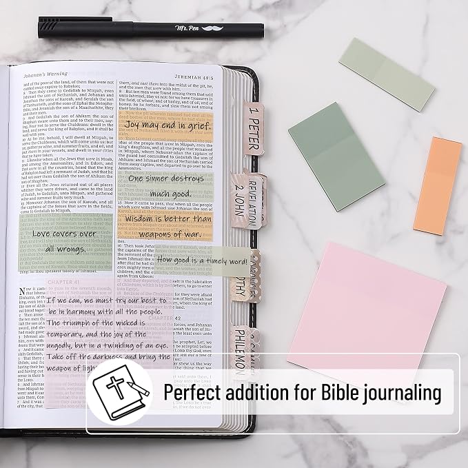 Mr. Pen- Transparent Sticky Notes Set, 200 Sheets | Transparent Sticky Notes and Planner Tabs with Black Fineliner Pen for Bible Study, Office, School, Planning