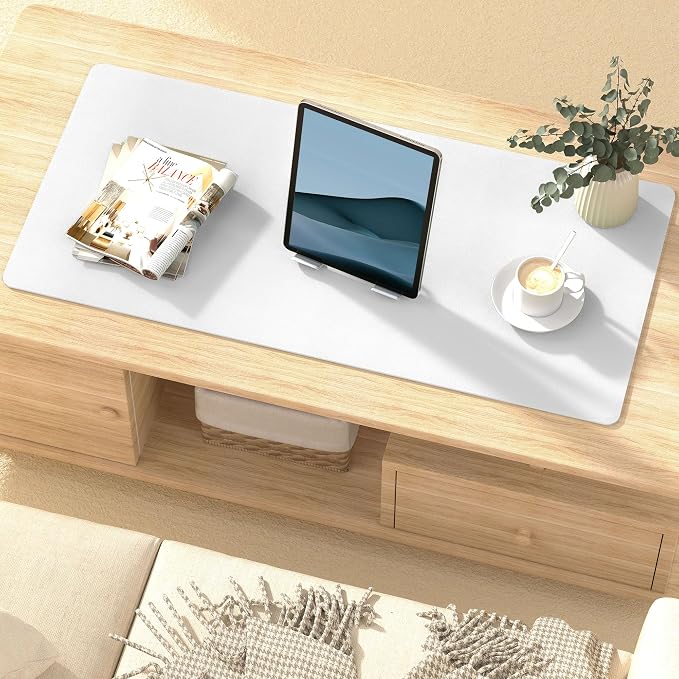Leather Desk Pad Protector, Mouse Pad, Non-Slip Computer Mat for Desk, PU Leather Office Desk Mat for Home & Office, Waterproof Laptop Desk Blotter Pad for Keyboard and Mouse, White (15.7''X31.5'')