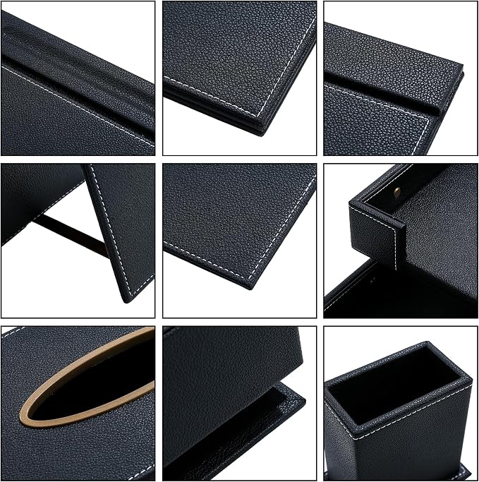 Leather Desk Set, 13-Piece All-in-One – Executive Desk Accessories & Office Supplies, Desk Organizer with Desk Pad & Blotter, 2-Tier Letter Tray, Luxury Office Desk Decor & Boss Gifts (Black)