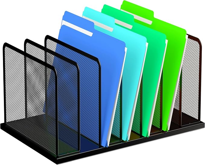 Kuntine.B Desk File Organizer Upright Mesh Desktop Organizer File Sorter Office Organization File Holder for Home, Office & Classroom (Black, 1 Pack 7-Section)