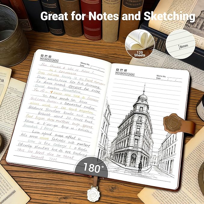 Aocii leather Journal for Women, A5 lined Daily Journal Notebook, Bullet Journaling for Writing, Hardcover Vintage Travel Journals, 224 Pages, Pen included (Brown)