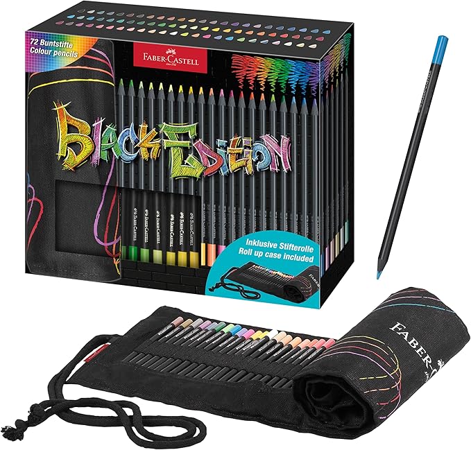 Faber-Castell Black Edition Colored Pencils Roll, 72 Count, Roll-Up Case