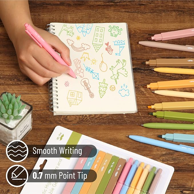 Mr. Pen- Aesthetic Highlighters and Gel Pens, 12 Pack | Boho Colors Bible Highlighters No Bleed, Fine Point 0.7mm Gel Pens, Fast Dry and No Smear for Bible Journaling, Planner