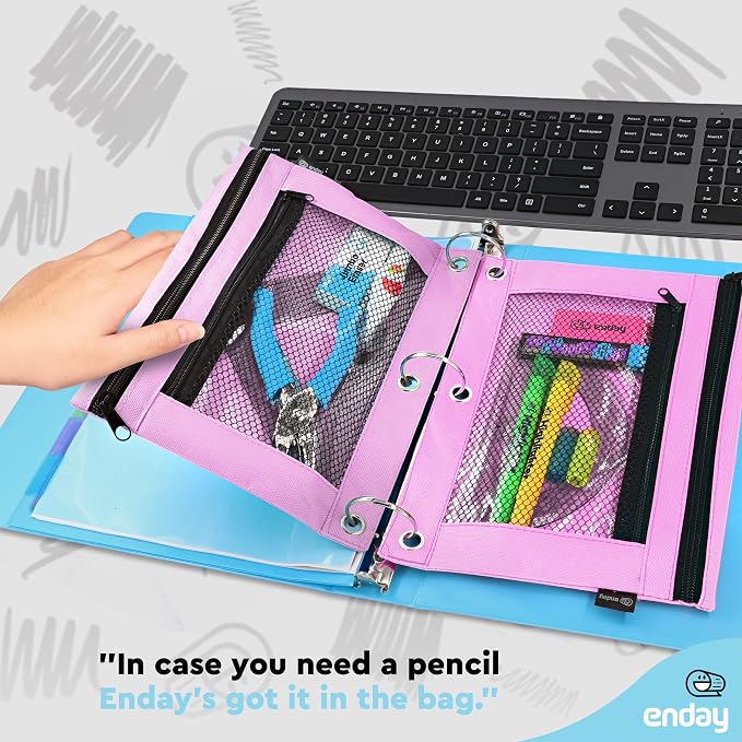 Enday Purple Pencil Pouch For 3 Ring Binder, Zippered Binder Pencil Pouches, 3 Ring Pencil Pouch for Binder, Pencil Case for Binder, Large Pencil Bags for School, Home, and Office