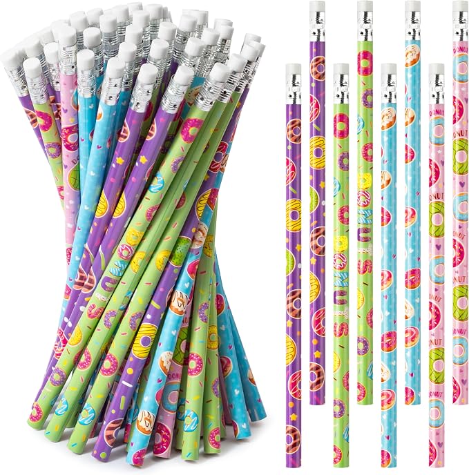 Xqumoi 60Pcs Doughnut Pencils with Erasers - Cute Donut Themed #2 HB Wooden Pencils in Bulk Birthday Party Favors Classroom Student Rewards Goodie Bag Fillers Stuffers Back to School Gift