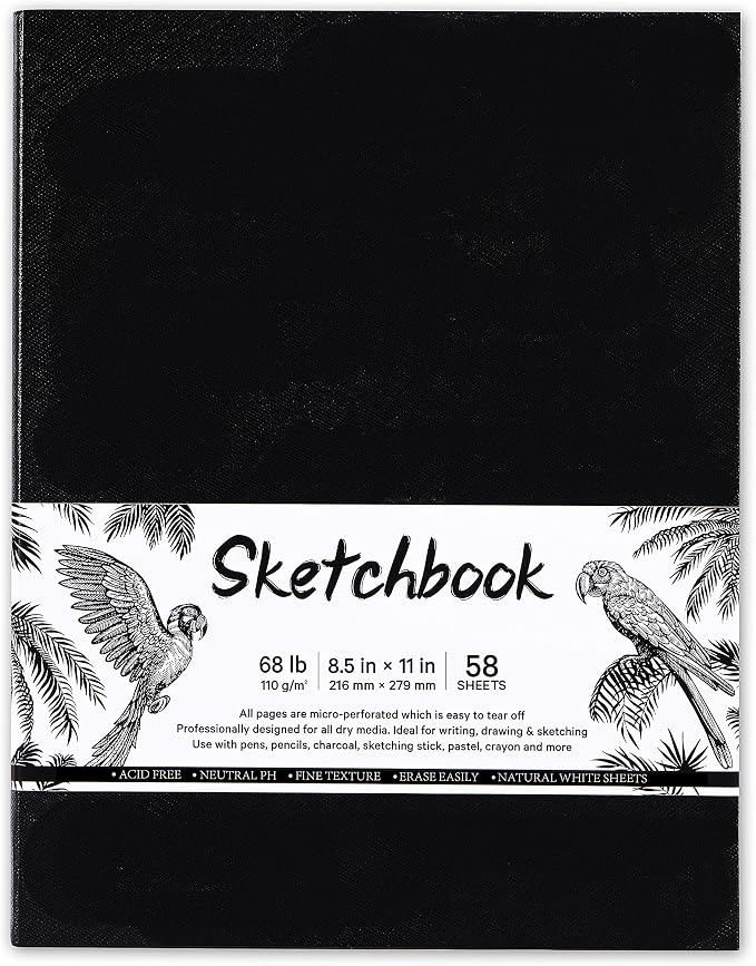 Sketchbook - Hardcover Sketch Pad, 8.5" x 11", Durable Sketch Book for Professional Adults, Artists and Amateurs, 68 lb/110 GSM, 58 Sheets, Use with Pens, Pencils, Sketching Stick
