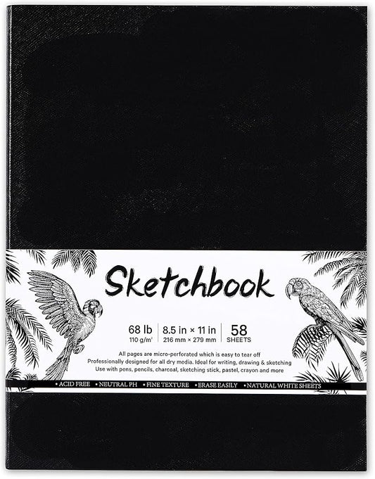 Sketchbook - Hardcover Sketch Pad, 8.5" x 11", Durable Sketch Book for Professional Adults, Artists and Amateurs, 68 lb/110 GSM, 58 Sheets, Use with Pens, Pencils, Sketching Stick