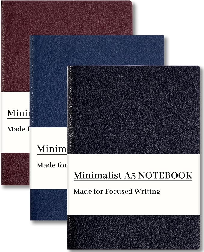 CAGIE Lined Journal Notebooks 3 Pack, 176 Pages Each, A5 Softcover, College Ruled, 100 GSM Thick Paper, for Work, Writing, School (Black, Navy Blue, Burgundy) (5.7'' x 8.3'')