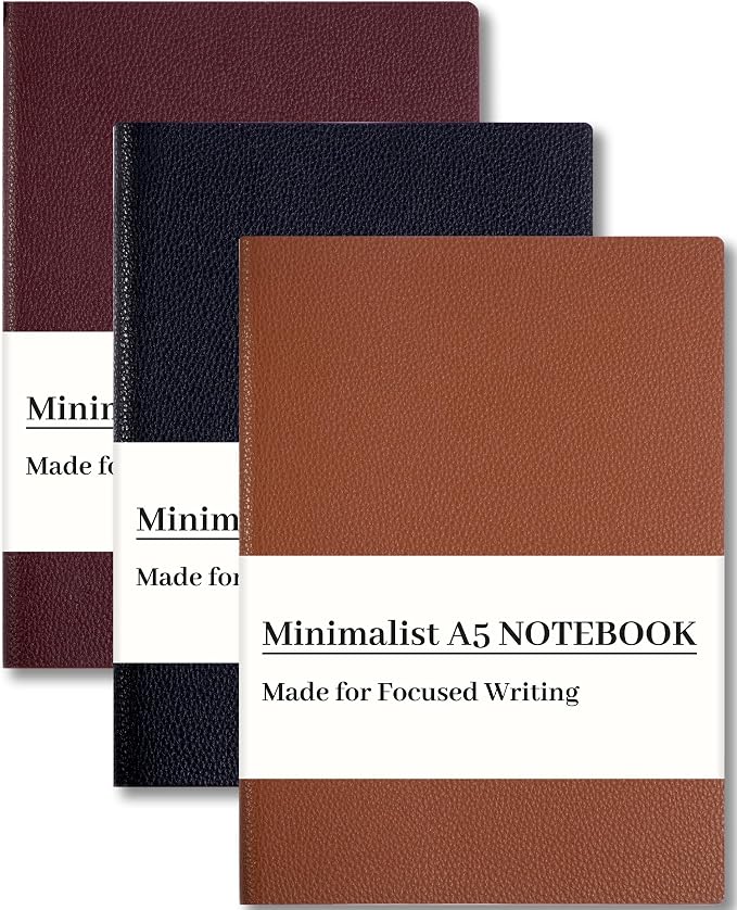 CAGIE Lined Journal Notebooks 3 Pack, 176 Pages Each, A5 Softcover, College Ruled, 100 GSM Thick Paper, for Work, Writing, School (Brown, Black, Burgundy) (5.7'' x 8.3'')