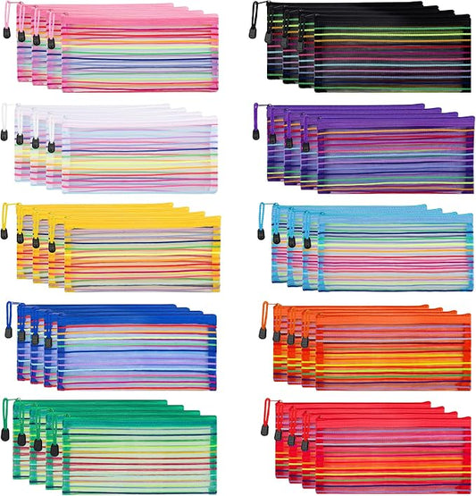 JARLINK Zipper Mesh Pouch, 40 Pcs multi-use Pencil Pouches in 10 Colors | Multipurpose Pencil Pouch Bulk for School, Office Supplies, Cosmetics, Makeup&Travel Accessories, Mixed Color