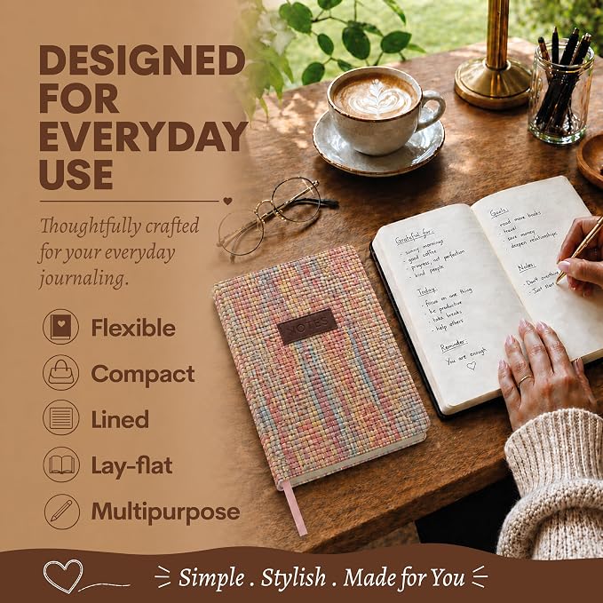 WORLD TRAVELER Eccolo A5 Hardbound Journal Notebook 256 Ivory Lined Pages | Sturdy Flexible Hardcover, 80GSM Acid-Free Ivory Pages, Smyth-Sewn Lay-Flat Binding, Ribbon Bookmark
