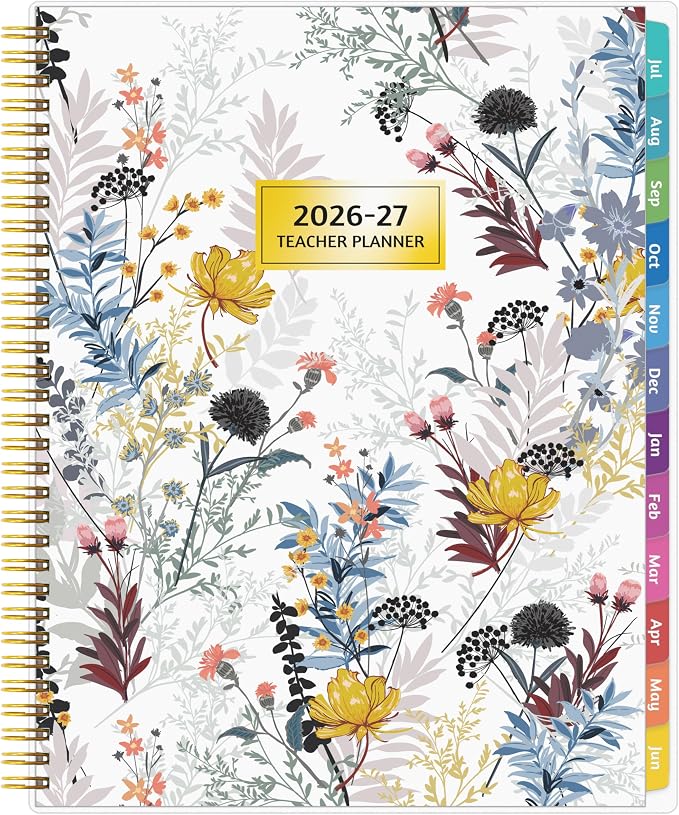 GoiUnlt Teacher Planner 2026-2027, JUL. 2026 – JUN. 2027, Lesson Planner 2026-2027 Academic Year, with Tabs, Thick Paper, 2-Sided Pocket, 8.6″ x 11″ Daily Weekly and Monthly Calendar with 8 Periods