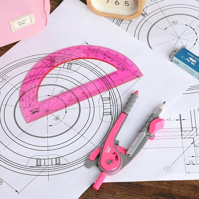 Mr. Pen- Geometry Compass and Protractor Set, 6 Inch Compass | 6 Inch Protractor, Drawing Tool for School, Clear Plastic, Easy Grip, Precision Design for Math, Art, Drafting, Architecture
