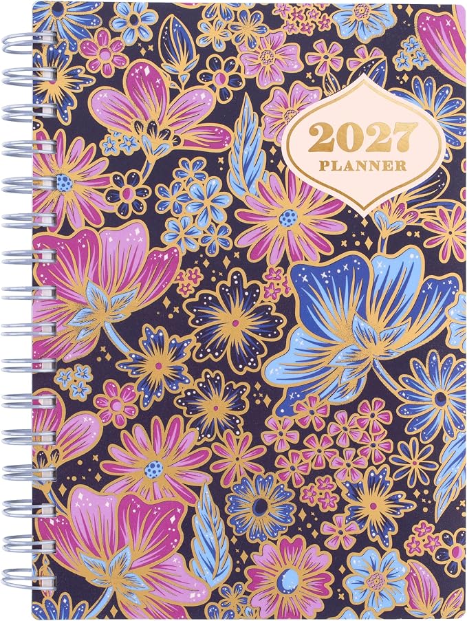 Mead Cambridge 2027 Planner, Weekly & Monthly, 15-Month Oct-Dec, 5.5" x 8.5", CatCoq, Retro Flower (CC02-200-27)