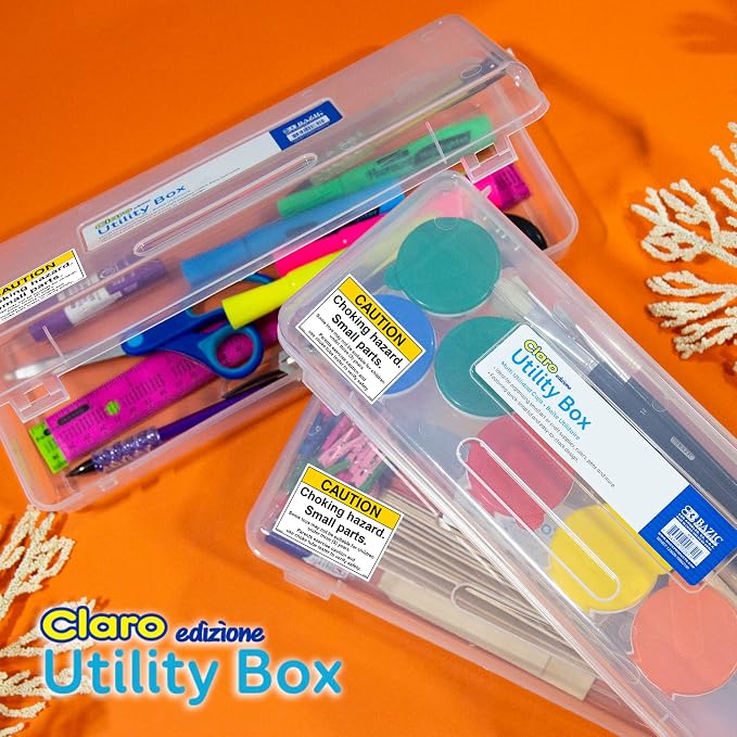 BAZIC PRODUCTS Clear Ruler-Length Pencil Box, 12-Case | 13 3/8 x 5 3/8 x 2 1/2 in, snap-latch lid for long supplies