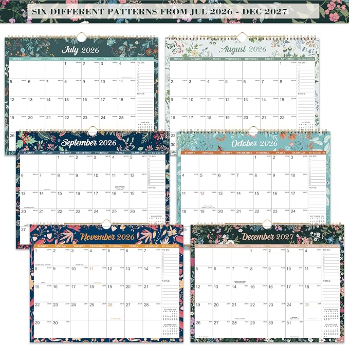 Wall Calendar 2026-2027, Jul 2026 - Dec 2027, 14.8" x 11.57", 18 Month | Calendar 2026-2027, Twin-Wire Binding, Julian Dates, Large Block, Notes & To-do List, Thick Paper, Perfect for Planning