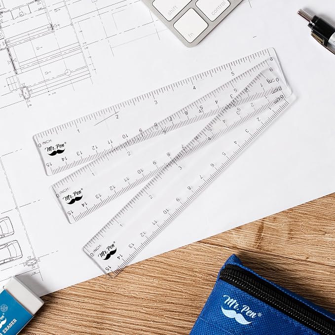 Mr. Pen- Bulk Plastic Rulers, 6 Inch, 12 Pack, Easy-to-Read Markings | Scratch-Resistant Design, Durable Clear Ruler for Crafting Office & School, School Supplies, Bulk Rulers Set, Measuring Tools