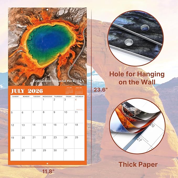 Calendar 2026-2027 - Wall Calendar, Jul 2026 - Dec 2027, 12'' × 24''(Open) | Wall Calendars 2026-2027 with Thick Paper, Large Blocks, Hanging Holes, National Parks Wall Calendar