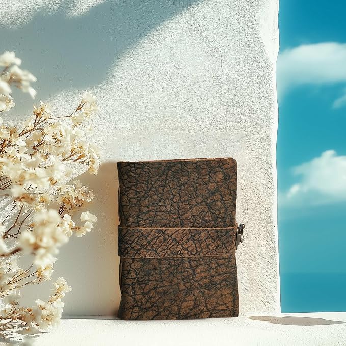 LEATHER VILLAGE Leather Bound Vintage Journal for Women & Men - Book of Shadows - Lock Closure - 200 Pages of Antique Deckle Edges Handmade Watercolor Paper - Distressed Brown - 13X8 inches