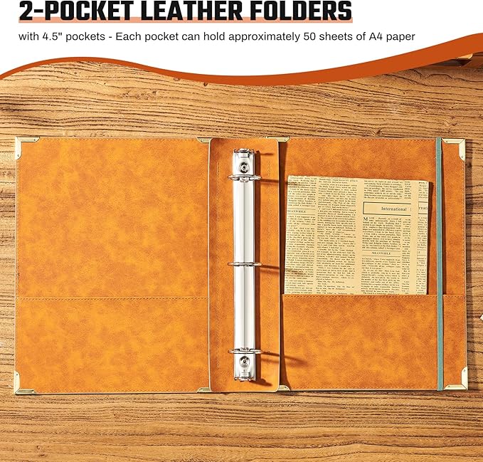 Ovesmusl Sunflower PU Leather 3 Ring Binder Fits 8.5"x11" Letter Size Paper, 2 Inch Round Ring Binder Holds 500 Sheets, Notepad Paper Cover Loose Leaf Organizer, Green
