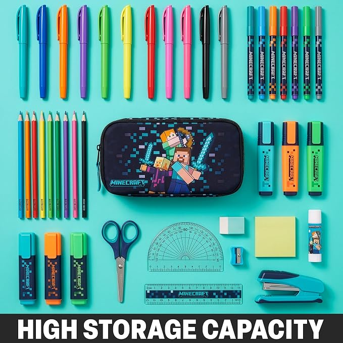 Get Trend Minecraft Pencil Case for Boys, Pencil Pouch with 2 Zipped Compartments, Back-to-School Marker & Pen Case, Organizer for School Supplies, Stationery, Gamer Gifts (Multi Minecraft)