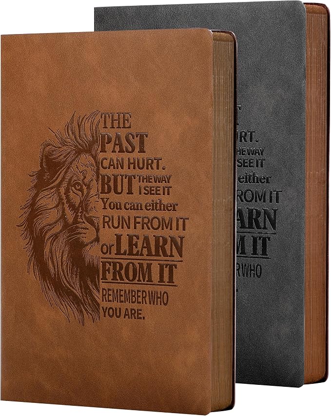 MINICAGIE 2 Pack A5 Lined Journal for Men Soft Cover Journals for Writing with 256 Pages Vintage Lion Journaling Notebooks (Brown and Black, A5)