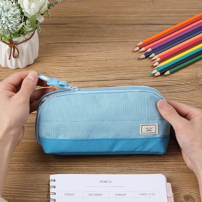 Mr. Pen- Wide-Opening Pencil Case, Triangle Design | Compact & Spacious Pencil Cases with 5 Mesh Pockets, Bag Pouch, Box Organizer for Students, School Supplies, Aesthetic Supply