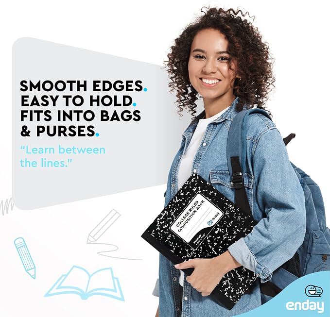 Enday Marble Composition Notebook College Ruled (2 Pack) 100 Sheets Black Composition Notebook For Back to School, Home and Office