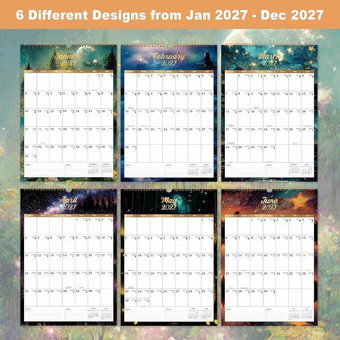 2027 Calendar - 2027 Wall Calendar, JAN 2027 - DEC 2027, 12" x 17", 2027 Wall Calendar 12 Month with Hanging Hook, Perfect for School, Home, Office Organization - Dreaming Moon