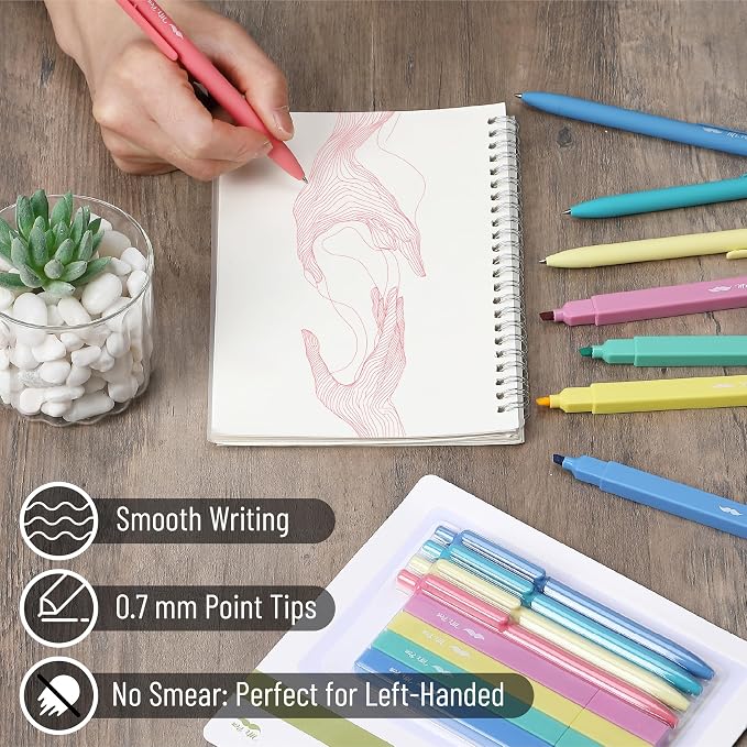 Mr. Pen- Aesthetic Highlighters and Gel Pens, 12 Pack | Pastel Colors Bible Highlighters No Bleed, Fine Point 0.7mm Gel Pens, Fast Dry and No Smear for Bible Journaling, Planner