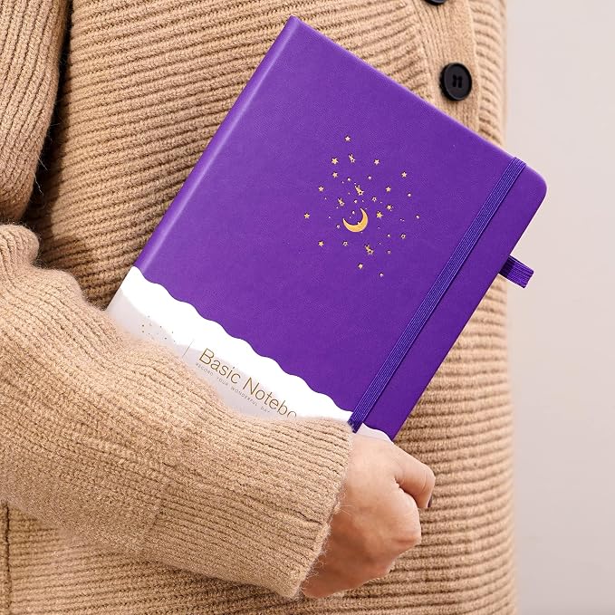 CAGIE Lined Journal Notebook for Work, Hardcover Notebook Journal with Pen Loop, A5 Notebook Journal Cover, Medium 5.7" x 8.3", (Purple Ruled), Gifts