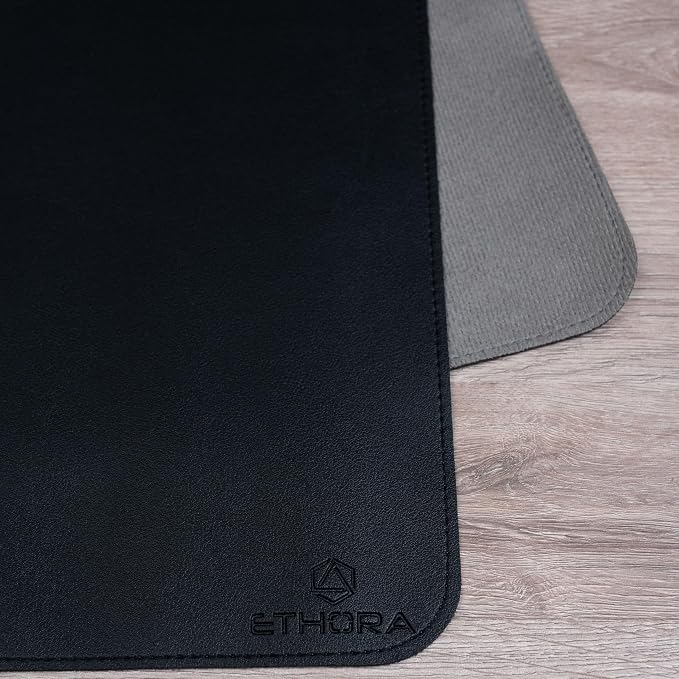 Desk Mat -Computer Desk mat with Non Slip Suede Bottom with Stitched Edges- Waterproof - Leather Desk pad PU Desk Cover for Home, Mouse, Makeup Mat for Vanity (Black, 31.5 x 15.7)