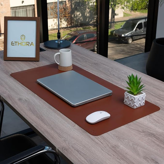 Desk Mat -Computer Desk mat with Non Slip Suede Bottom with Stitched Edges- Waterproof - Leather Desk pad PU Desk Cover for Home, Mouse, Makeup Mat for Vanity (Brown, 35.4 X 15.7)