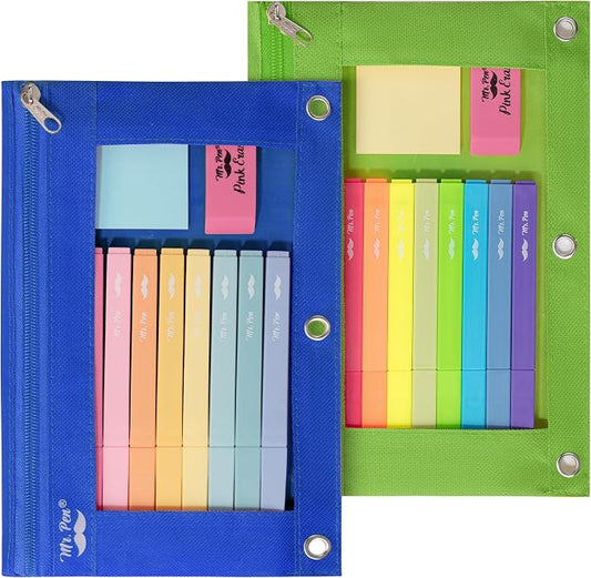 Mr. Pen- Pencil Pouch for 3 Ring Binder, 2 Pack, 10"x6.75", Smooth Zipper | Clear Window, Large Capacity Pencil Case with 3 Reinforced Grommets for School, Office, Supplies Storage | Clear Window, Large Capacity Pencil Case with 3 Reinforced Grommets f...