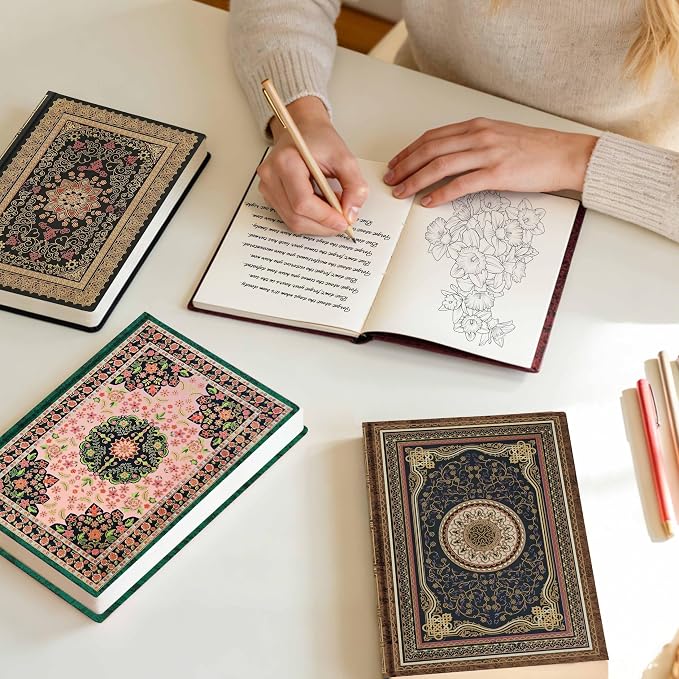 Mlife Thick Journal Blank Notebook,288 Pages A5 Notebook,120gsm Plain Paper,Vintage Hardcover Notebook with Gold-Embossed Floral for Men Women,5.5'' X 8.27''