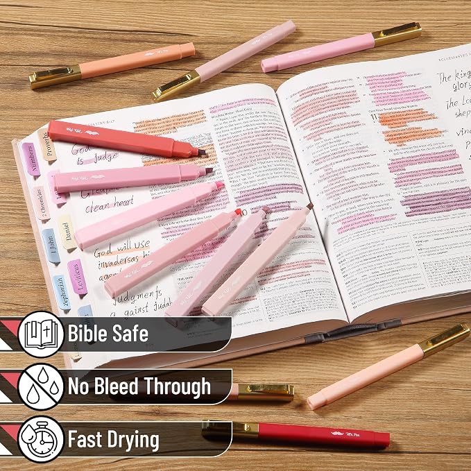 Mr. Pen- Aesthetic Highlighters and Ballpoint Pens No Bleed, 12 Pack | Shades of Pink, Bible Highlighters and Pens No Bleed, Fast Dry and No Smear for Bible Journaling, Planner, School Supplies
