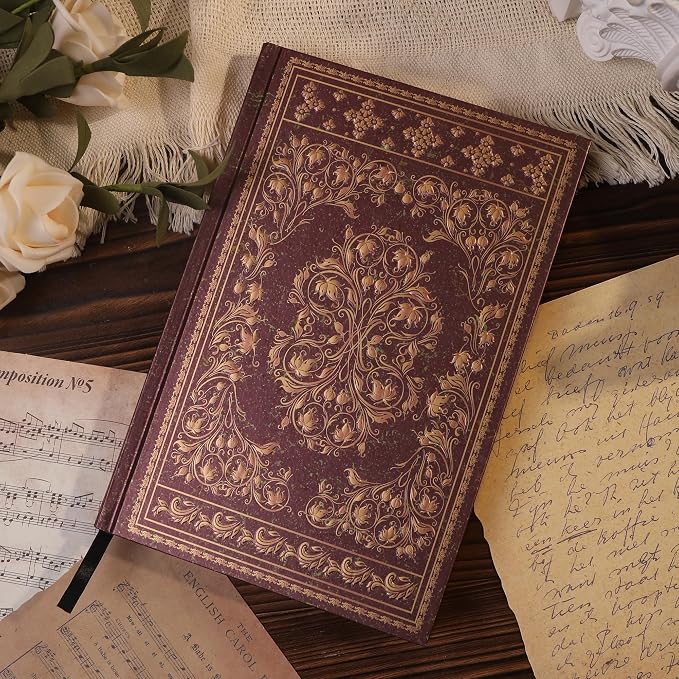 MGGAO Line Notebooks for Women Men, A5 Aesthetic Hardcover Ruled Diary | Vintage Design, 224 Pages, Ribbon, 100 GSM Thick Paper, Journal for Writing, Note Taking, Office, School, Journaling