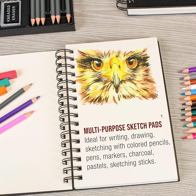U.S. Art Supply 5.5" x 8.5" Premium Hardbound Sketch Book, 2 Pack, 80 Sheets Each, 70 lb (110gsm) - Hardcover Spiral Bound Artist Field, Small Sketch Pad, Acid-Free Drawing Pad - Adults, Students