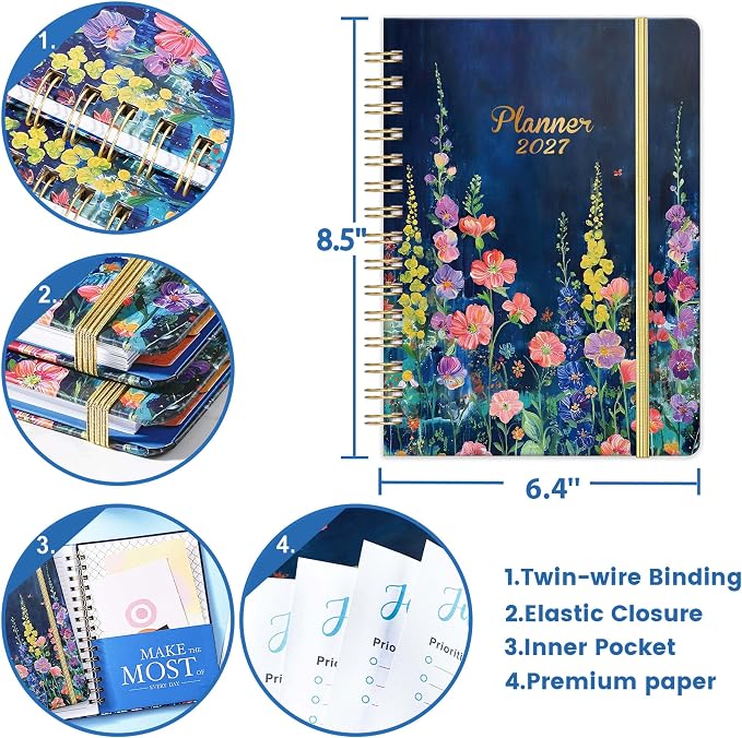 Planner 2027-2027 Planner Weekly and Monthly from January 2027 to December 2027, 6.4'' x 8.5'', with Thick Paper, Inner Pocket