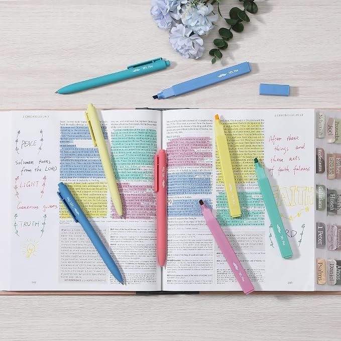 Mr. Pen- Aesthetic Highlighters and Gel Pens, 12 Pack | Pastel Colors Bible Highlighters No Bleed, Fine Point 0.7mm Gel Pens, Fast Dry and No Smear for Bible Journaling, Planner