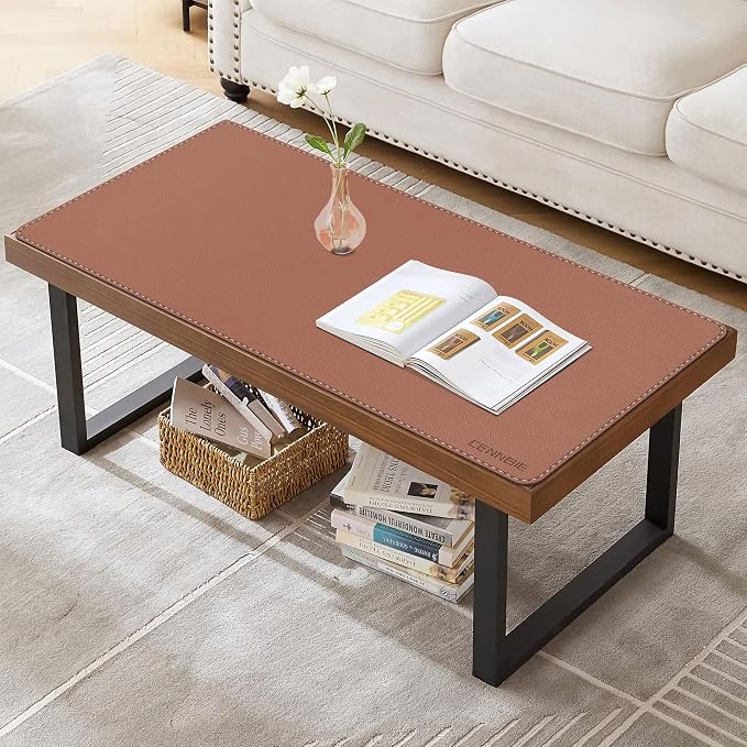 CENNBIE 35.5" x 16" Leather Desk Mat, Computer Mouse Pad for Office(Brown) | Premium stitched edges resist wear. Easy to clean. Protects desk from spills, stains ,scratches. Smooth glide. Office & home.