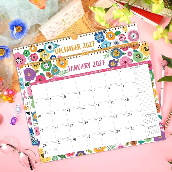 2026-2027 Wall Calendar - Wall Calendar 2026-2027, JUL.2026 -DEC.2027 | 15" x 11.5", 18 Months Calendar July 2026-2027, Hanging Hook, Large Daily Blocks, Thick Paper - Clorful Floral