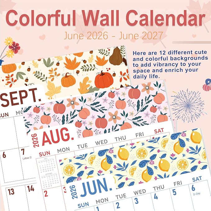 GuassLee Wall Calendar 2026-2027 Large, 23"x14" Vertical Wall Calendar 2026, 13-Month, Jun. 2026 -Jun 2027, Hanging Monthly Planner Wall with Big Grid, Big Numbers for Low Vision Home Office Planning