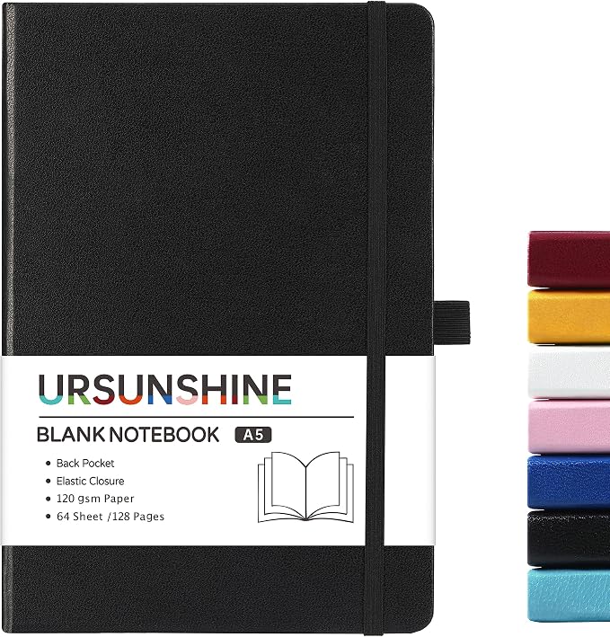 Blank Journal/Notebook - Classic Notebook/Journal with Ribbon Divider, Hardcover with Thick Paper, 5.7" x 8.4", Banded + Pen Holder +Inner Pocket - Black