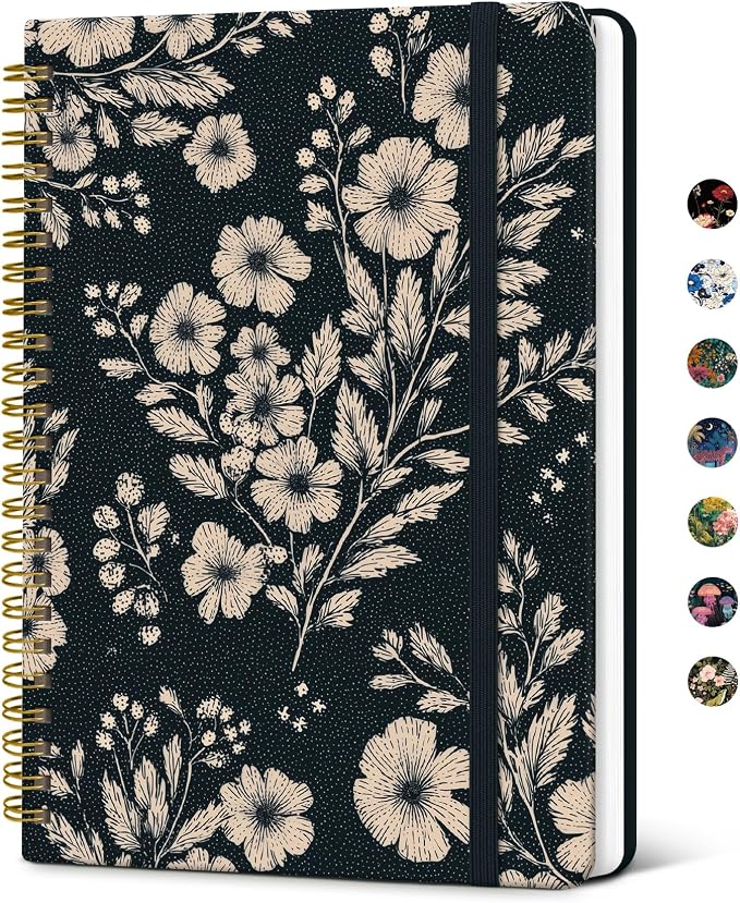 Taja Lined Spiral Notebook Journal for Women A5(5.8" × 8.3"), Cute Hardcover Notebook for Work, School & Note Taking, Pretty College Ruled Journal for Writing, 140 Pages, Cream Petals