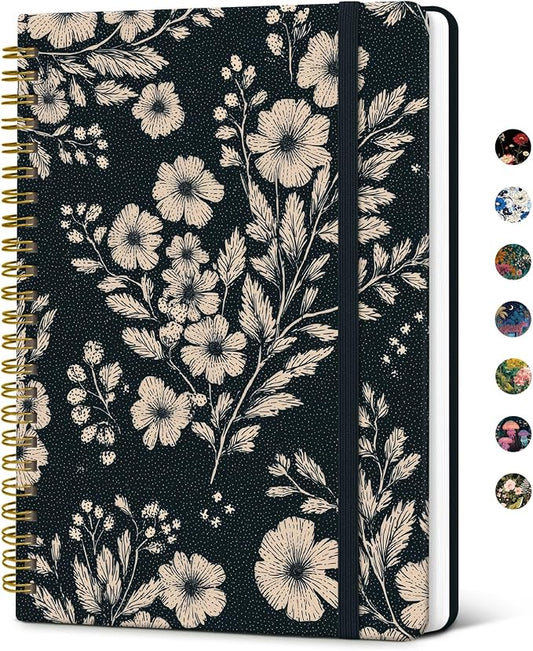 Taja Lined Spiral Notebook Journal for Women A5(5.8" × 8.3"), Cute Hardcover Notebook for Work, School & Note Taking, Pretty College Ruled Journal for Writing, 140 Pages, Cream Petals